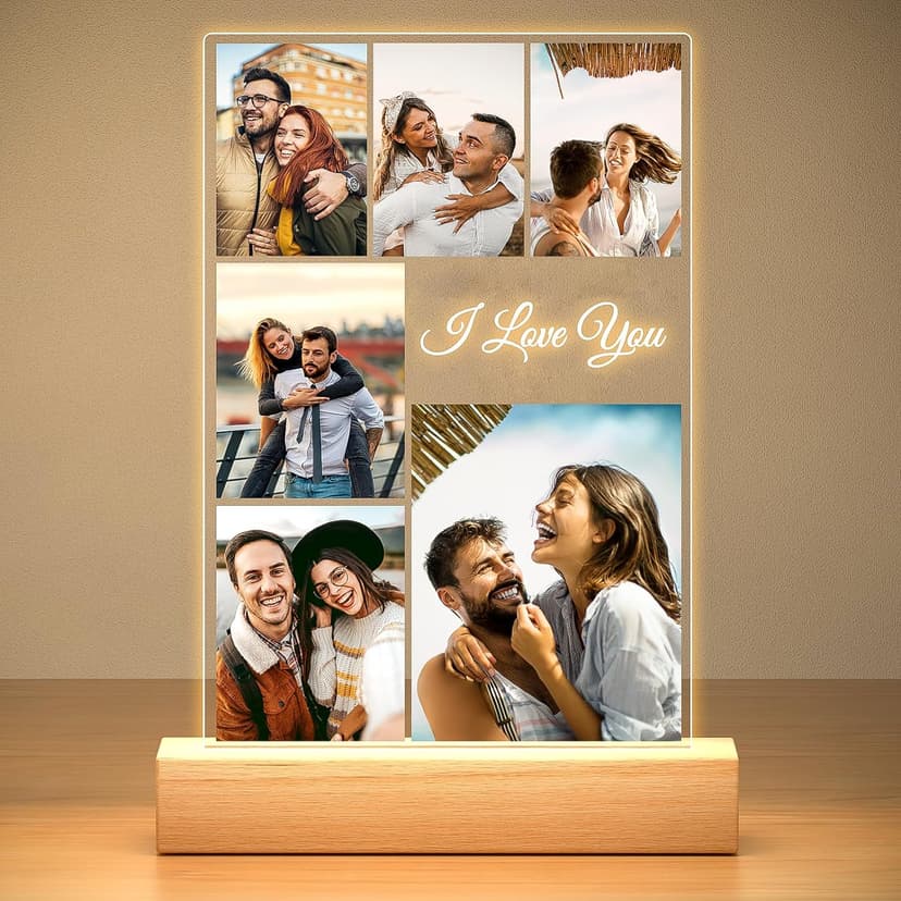 Personalized Anniversary Couple Gifts for Him & Her, Custom Picture Frames with Photo, Personalized Photo Frame with Night Light, Personalized Birthday Gifts for Women & Men