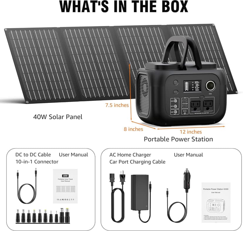 Solar Powered Generator 300W Peak/70400mAh, 260Wh Portable Power Station with Panels 40W Included, Solar Generator with AC Outlet 110V for Home Use, Camping, Outdoor, Power Backup