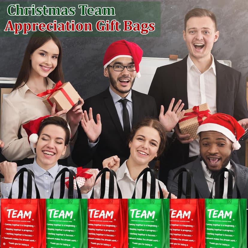 SilTriangle 30 Pcs Christmas Team Appreciation Gift Bags Bulk Xmas Green Red Bags with Handle 7.87 x 10.23 x 3.93 Inch Reusable Totes for Employees Coworker Staff Christmas Party Favors Supplies