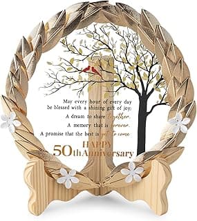 50th Anniversary Wedding Unique Gifts Ideas Crystal Plate with Gold Leaf Wreath - 50th Anniversary Wedding Gifts for Parents Couple - Cardinal Style