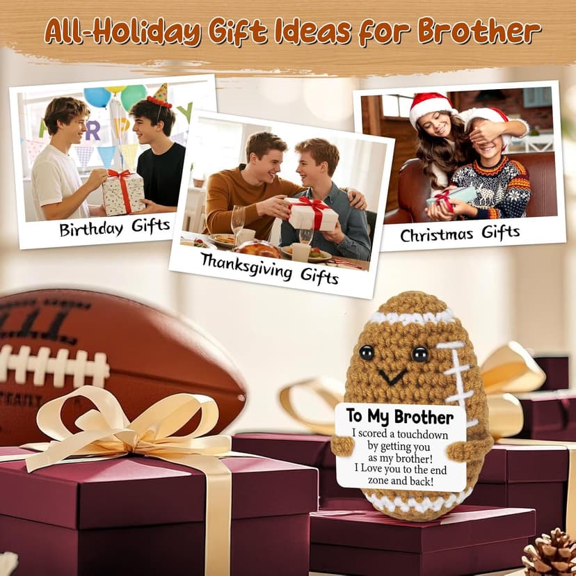 Mini Funny Brother Gifts from Sister Brothers, Positive Birthday Gift for Brother Adult, I Love You Small Cool Cute Football, Handmade Emotional Crochet Gift