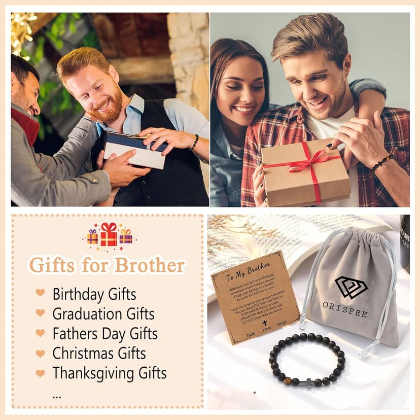 To Mens Gifts Cross Bracelet for Son, Grandson, Dad, Husband, Godfather, Men - Birthday Graduation Retirement Christmas Christian Gift for Teens Men