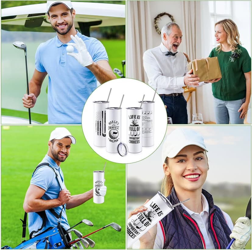 Patelai 4 Pcs Golf Tumbler Golf Gifts for Men 20oz Insulated Tumbler with Lid Straw Funny Coffee Cup Set, Dad, Husband, Golfer, Groomsmen, Birthday Gift for Him, Grandpa, Uncle, Boyfriend, Father