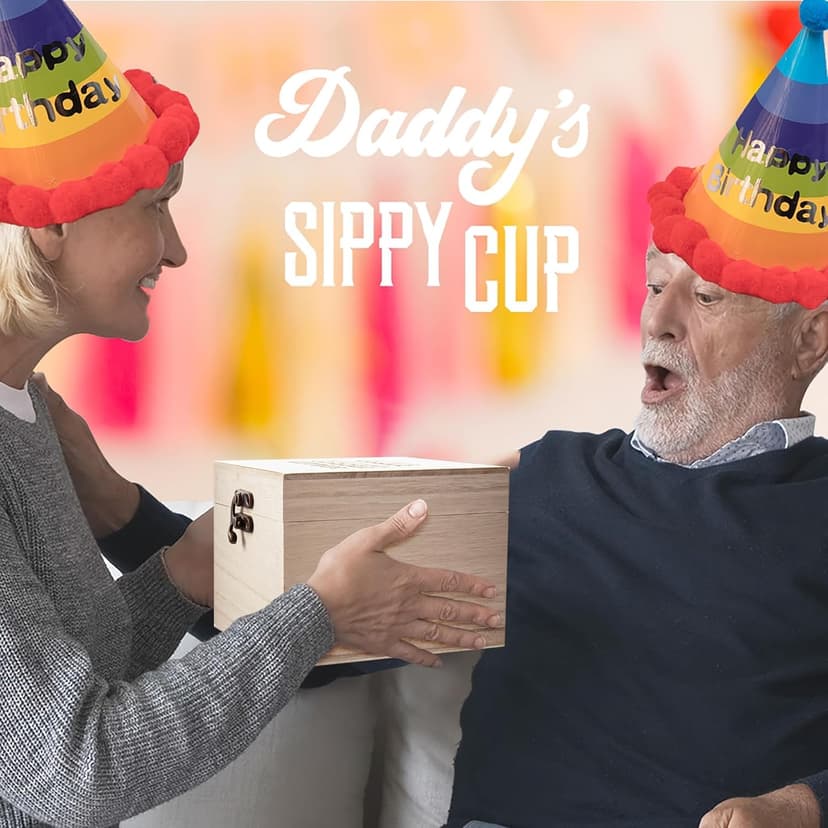 LIGHTEN LIFE Daddy's Sippy Cup Whiskey Glass 12 oz,Unique Dad Gift in Valued Wooden Box,Funny Gag Gift for New Dad,Father,Husband from Kids Wife for Father's Day,Birthday,Christmas