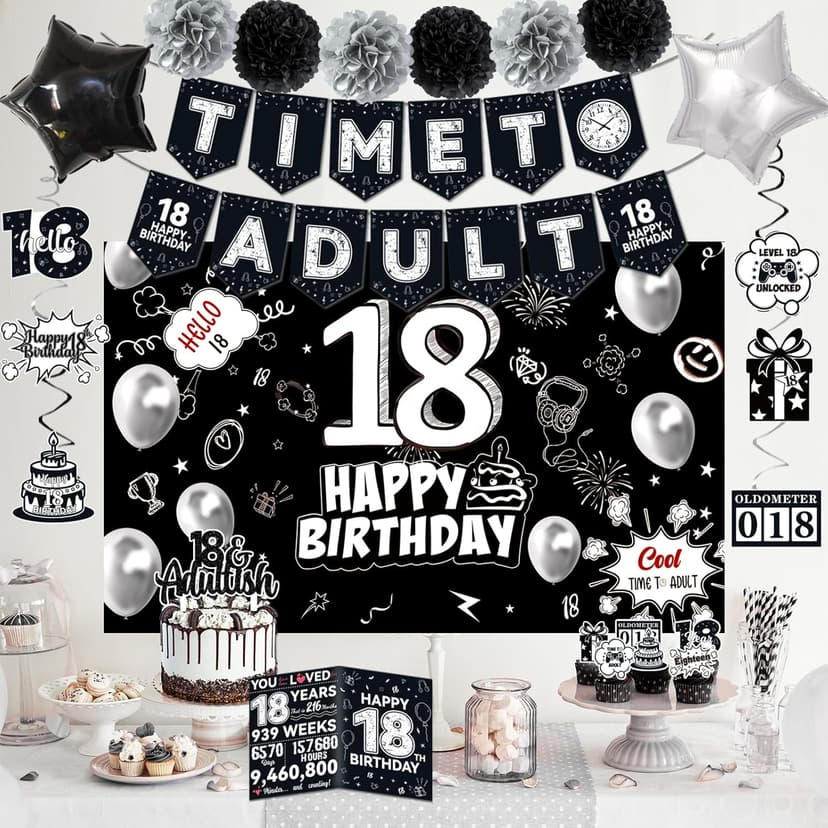 Birthday Party Supplies, Black Birthdays Decorations (18th)