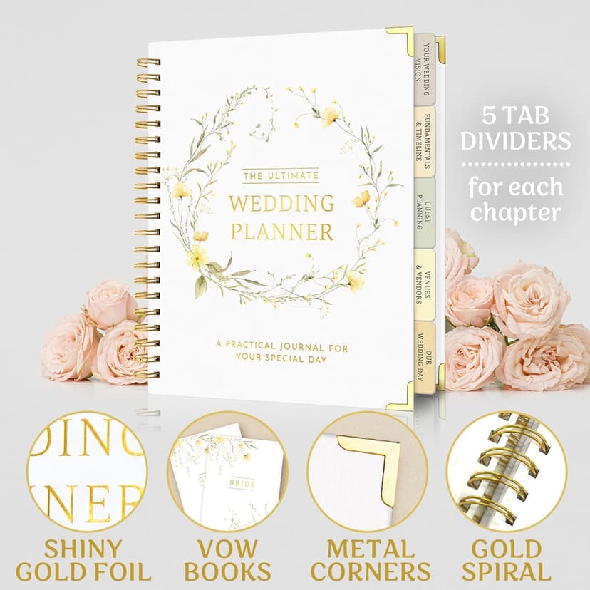 All-In-One Wedding Planner Book | Wedding Planning Organizer, Bridal Planner & Vow Books Set | Wedding Countdown Calendar | Bride Planner | Wedding Gift