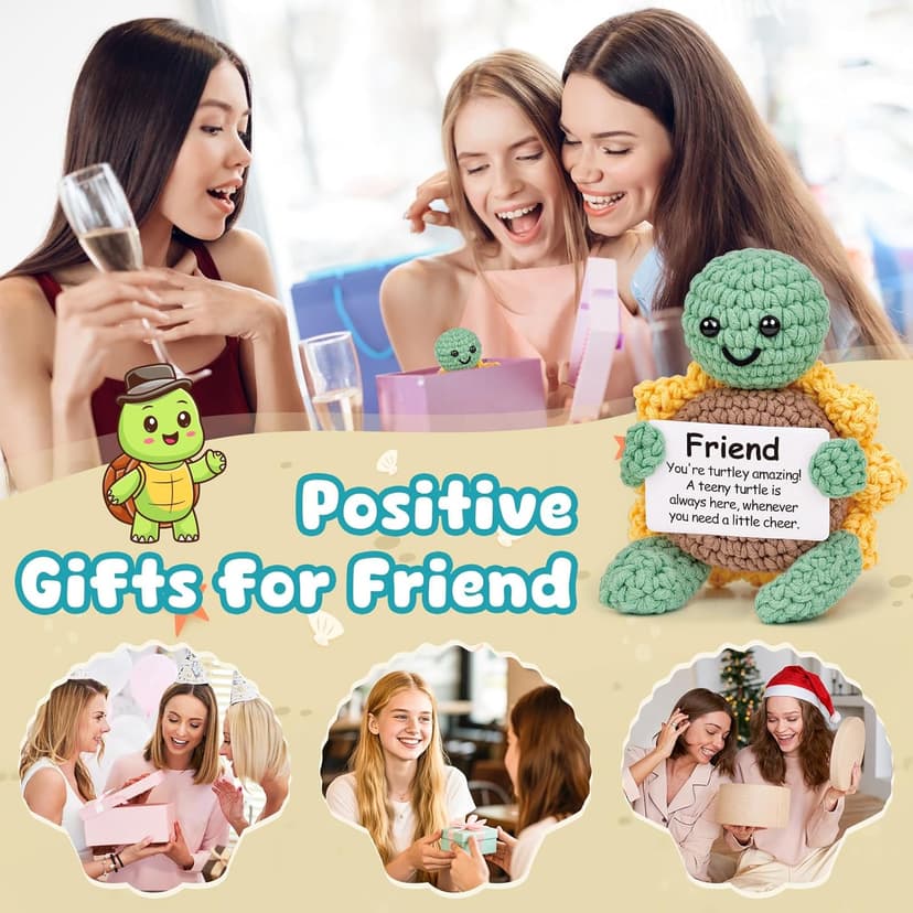 Friend Friendship Gifts for Women Men - 1PC Positive Handmade Crochet Sunflower Turtle Decor - Birthday Gifts for Women Friendship, Turtle Present for Bff Bestie Best Friend - 2.8x2x3.9 inches