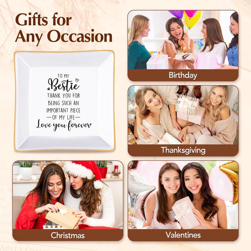 PUDDING CABIN Bestie Gifts for Women Thank you for being such an important piece of my life Ceramic Jewelry Dish for Rings Earrings, Friend Birthday Gifts for Women Female Bff Soul Sister Work Bestie