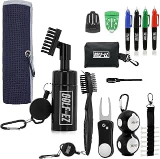 Golf Essentials Kit | Must Have Golf Accessories - Golf Water Brush, Golf Towel, Golf Club Brush, Golf Ball Marker, Divot Repair Tool, Golf Ball & Golf Tee Holder, Golf Gifts for Men
