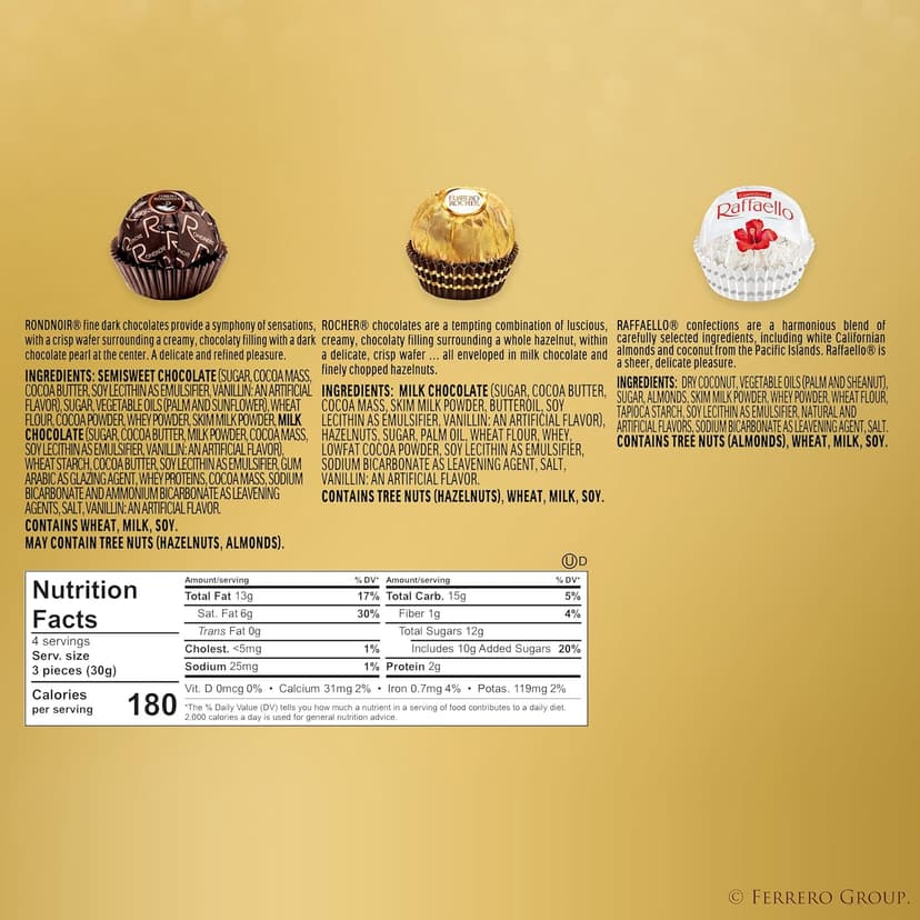 Ferrero Collection, 12 Count, Premium Gourmet Assorted Hazelnut Milk Chocolate, Dark Chocolate and Coconut, 4.6 oz