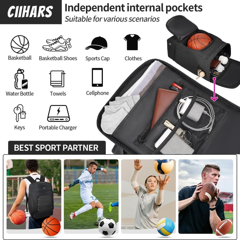 Basketball Backpack Bag Large Sports Bag with Separate Ball holder & Shoes compartment, Best for Basketball, Soccer,Volleyball,Gym