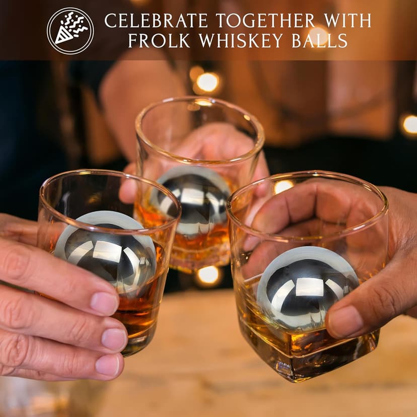Gifts for Him - Men Dad Husband - 4 XL Stainless Steel Whisky Ice Balls, Special Tongs & Freezer Pouch in Luxury Gift Box for Whiskey Lovers!