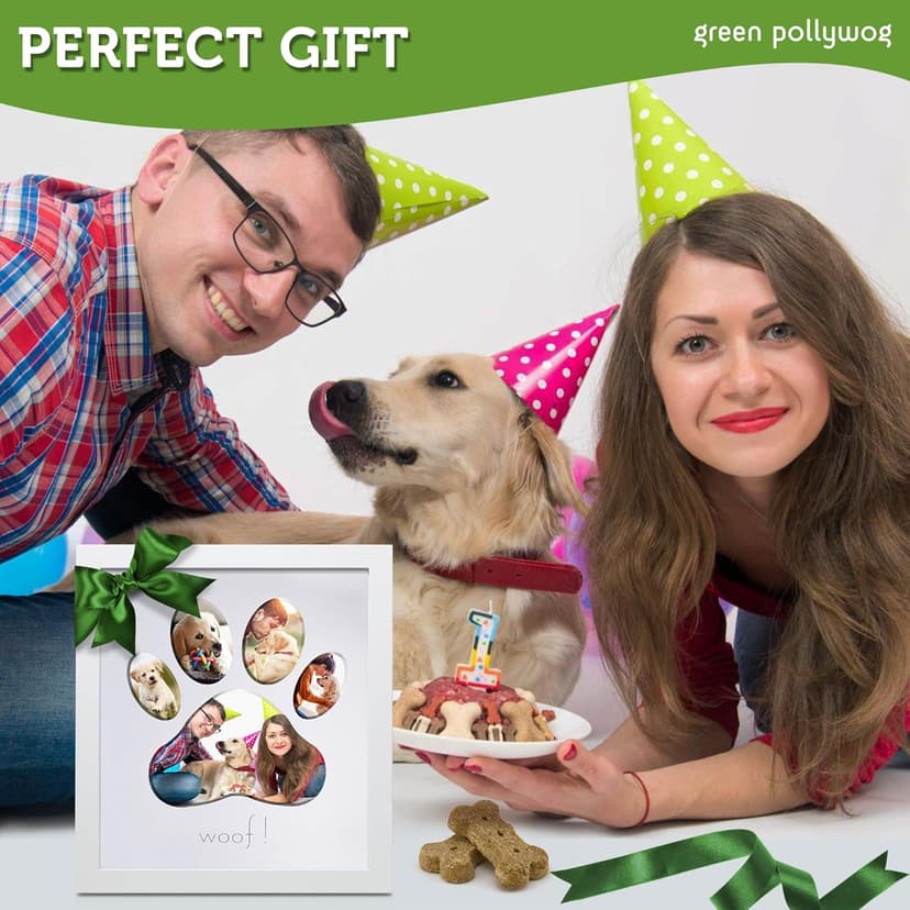 Green Pollywog 5-Opening Paw Print Collage Frame | Paw Print Picture Frame | Display for Photos for Pets | Dog Mom Gift | Dog Dad Collage | Pet Memorial Picture Gallery