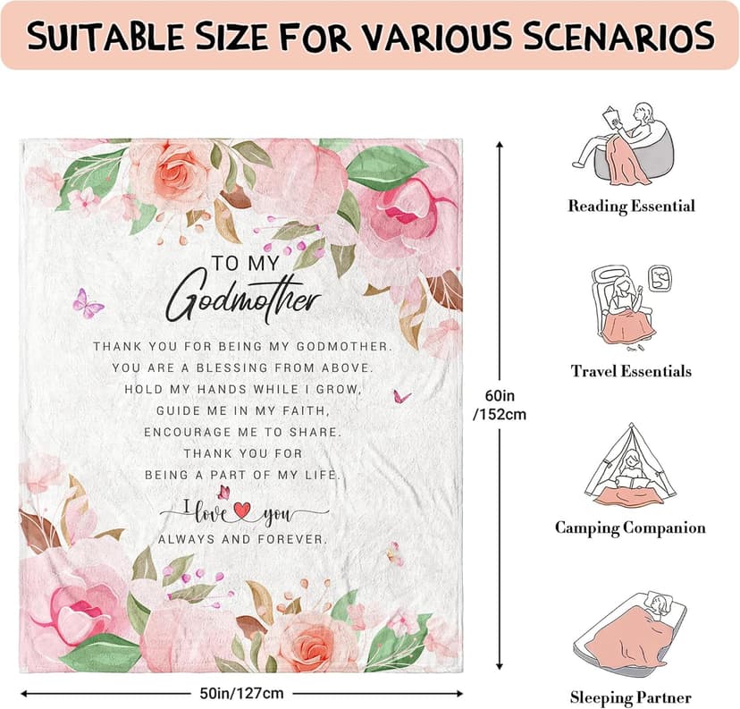 Christmas Godmother Gift Blanket 60"x 50" - God Mother Gifts for Women for Christmas - Xmas Godmother Gifts from Godchild - God Mom Gifts from Godson/Goddaughter - Best Godmom Gifts