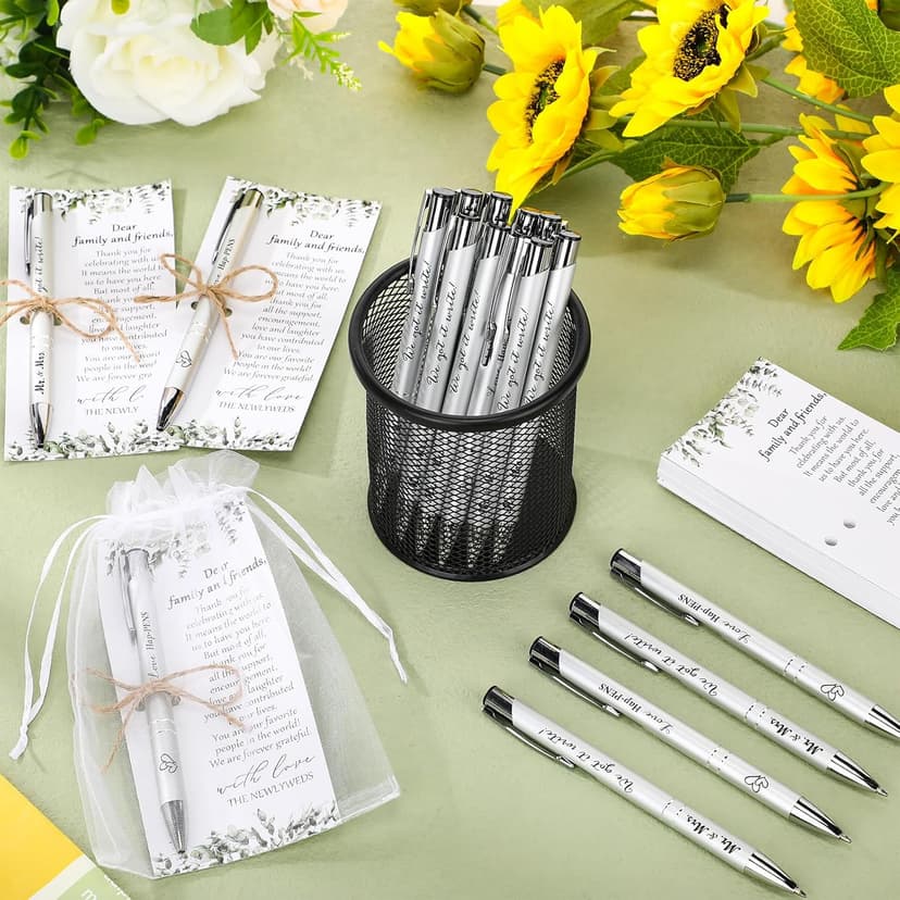 50 Sets Wedding Favors for Guests Includes 50 Black Ink Retractable Ballpoint Pen 50 Thank You Cards 50 Organza Bag with Hemp Rope Bridal Shower Favors Bridal Shower Gifts for Party Supplies