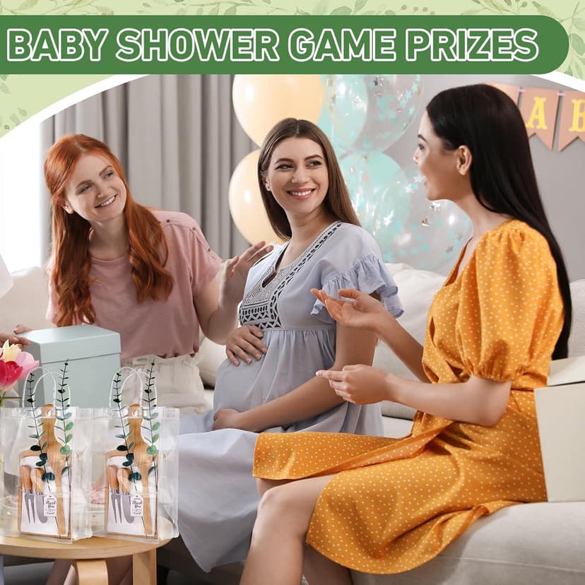 55Pcs Baby Shower Prizes for Game Winners 6 Sets Bamboo Cheese Board Spoon Fork Butter Spreaders Plaid Towel Thank You Card and Gift Bags for Baby Shower Wedding Bridal Shower Favors