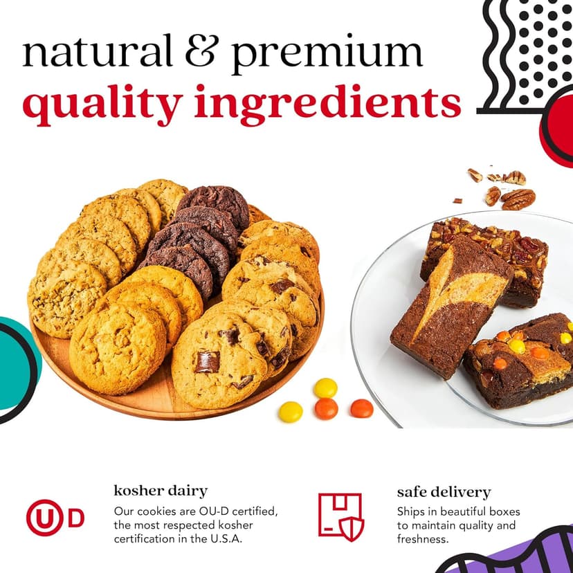 David’s Cookies Gourmet Assorted Cookies and Brownies Gift Basket - 12 x 1.5oz fresh baked cookies and 10 x 2oz individually wrapped brownies - Great for Sharing, Ideal Gift for All Special Occasions
