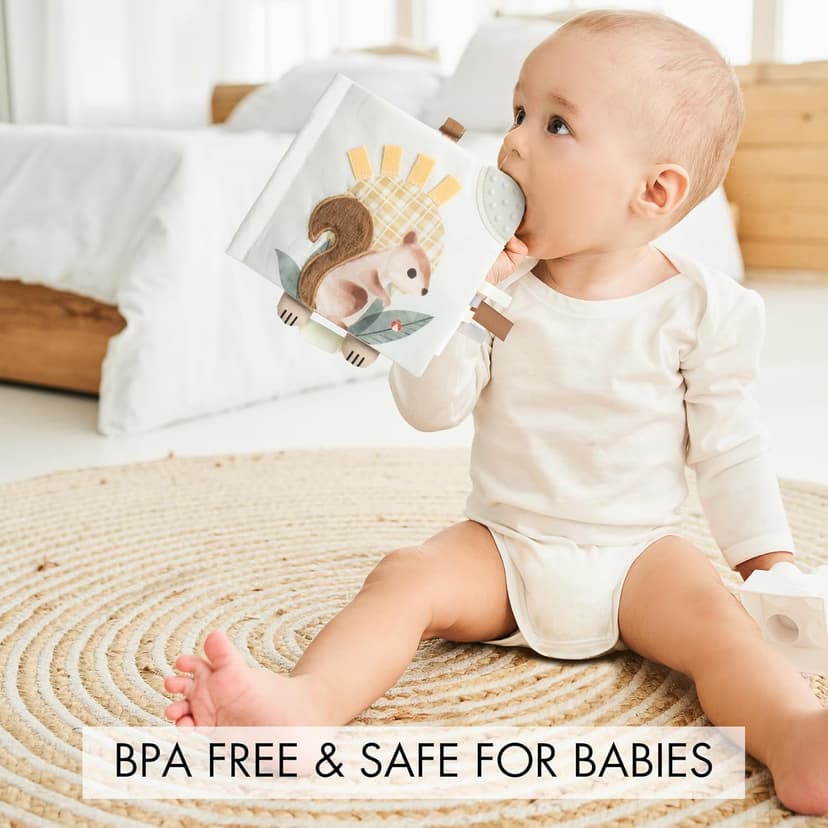 Soft Baby Book with Touch and Feel Pages - Cute Sensory Book for Babies 0-6, 6-12 & 12-18 Months with Mirror & Crinkle Paper - The Perfect Christmas Toy for Baby Showers Or as a Newborn/Infant Gift