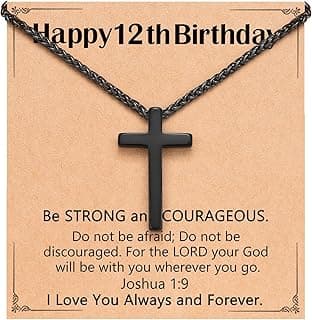 Happy Birthday Gifts for Boys 8-18 Years Old, Black Cross Necklace with Bible Verse Joshua 1:9 for Son, Grandson, Nephew, Friend
