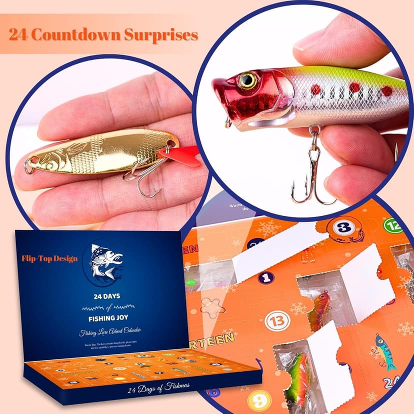 Advent Calendar Fishing Christmas Countdown - 24 Days Fishing Lures Set for Fisher Adult Men Teen Boys - 2025 Xmas Surprise Gift