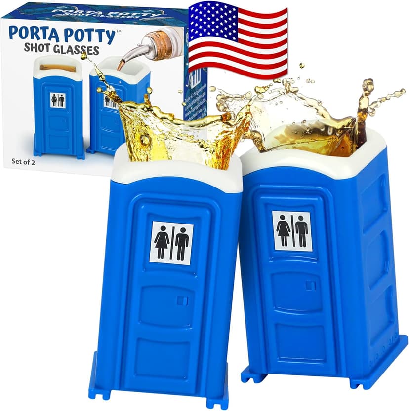 American Designed & Owned, Original Porta Potty Shot Glasses Gag Gift for Men, Top Choice for Number 2 Humor, Funny Shot Glass, White Elephant Gift, Secret Santa and Shot Glass Collectors