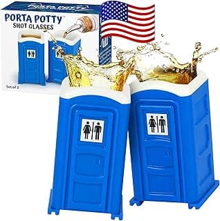 American Designed & Owned, Original Porta Potty Shot Glasses Gag Gift for Men, Top Choice for Number 2 Humor, Funny Shot Glass, White Elephant Gift, Secret Santa and Shot Glass Collectors