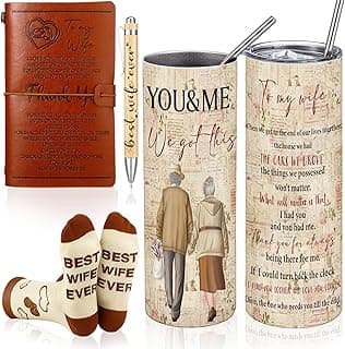Skylety 4 Pcs to My Wife Gifts Set Leather Journal Stainless Steel Tumbler 20oz Best Wife Pen Socks Anniversary Wedding Christmas Gifts