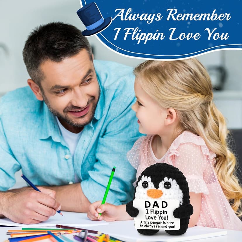 Gifts for Dad from Daughter Son Wife, Handmade Crochet Mini Penguin Christmas Birthday Gifts for Dad Bonus Step Fathers, Funny I Love You Gift for Dads Christmas Stocking Stuffers Emotional Cute Decor