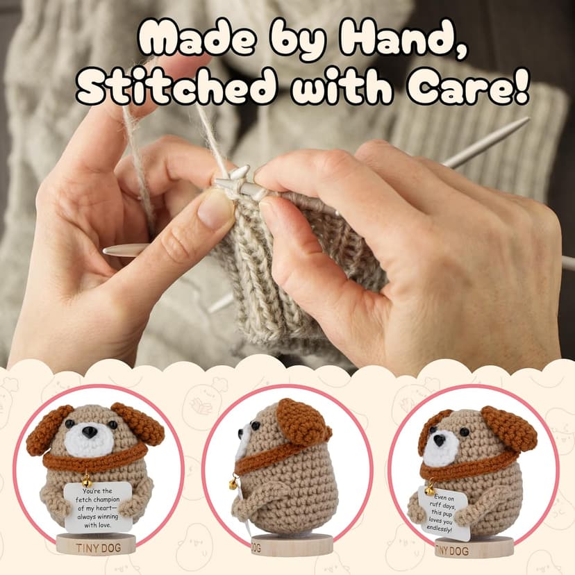 Dog Mom Gifts for Women - Positive Crochet Animal with 30 Cute Signs for Dog Moms, Unique Birthday Gift for Pet Lovers, Funny Present for Birthday, Christmas, Mothers Day - Funny Furr Mama Gifts