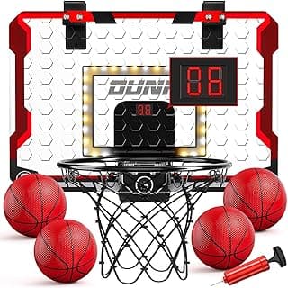 TEMI Indoor Basketball Hoop for Kids, Door Room Basketball Hoop,Mini Basketball Hoop with 4 Balls, Basketball Toys for 3 4 5 6 7 8 9 10 11 12 Year Old Boys