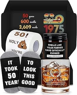 50th Birthday Gifts for Him Cool Gifts for 50 Year Old Man Happy 50th Birthday Decorations for Men Vintage 1975 Wine GlassToilet Paper Roll Novelty Socks Funny 50 Year Old Gift ideas for Mens