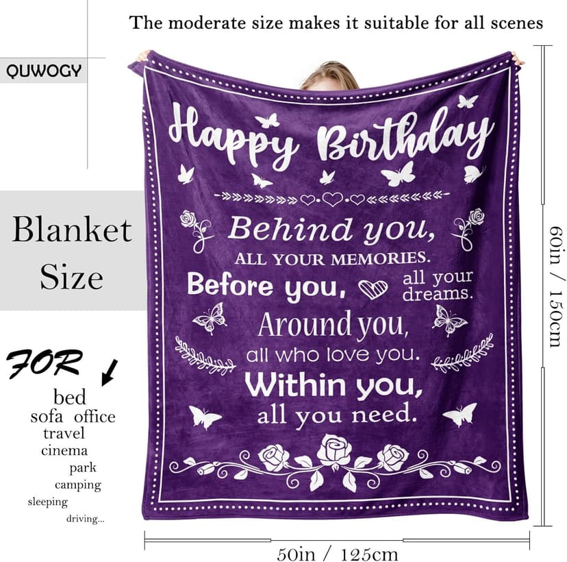 Birthday Gifts for Women/Men/Her/Him Friendship Blanket Purple 60"x50", Happy Birthday Decorations Women/Men Throw Blanket, Bday Gifts for Women Unique, Best Birthday Gift Idea