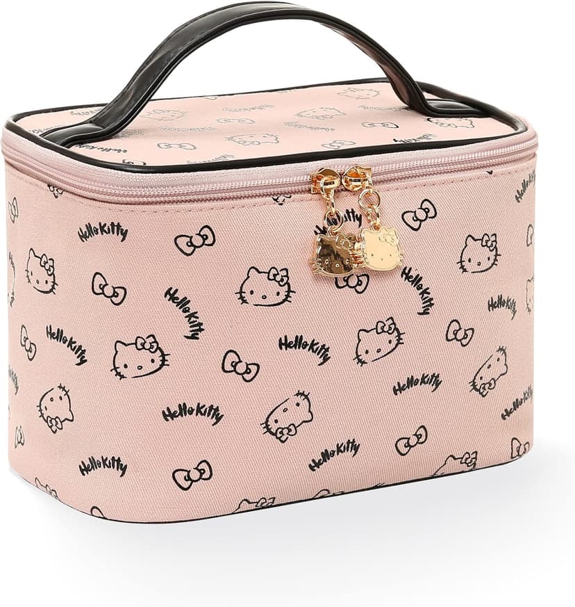 AmBealla Make up Bag Large Travel Cosmetic Bags Organizer with Brush Holder for Girl, Lightweight Cotton Toiletry Bag with Zipper for Women, Portable Makeup Case for Airplane/Home/Gym - Pink