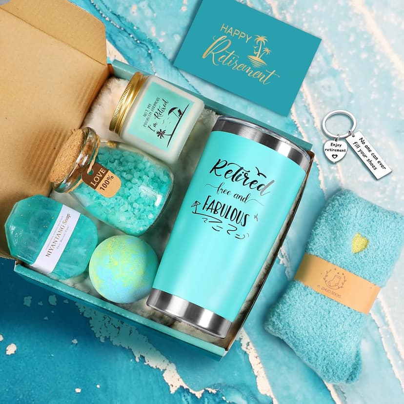 Retirement Gifts for Woman 2025, Happy Cool Retirement Gifts for Women Coworker, Teacher, Boss, Nurse, Friends, Mom, Retirees, Retired Free and Fabulous Funny Retirement Spa Gifts Basket, 8 pcs