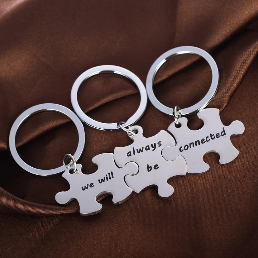 YEEQIN 3PCS We Will Always Be Connected Keychain Set, Best Friends Keychains for 3, Friendship Keychain Jewelry Gift for Sisters Friends