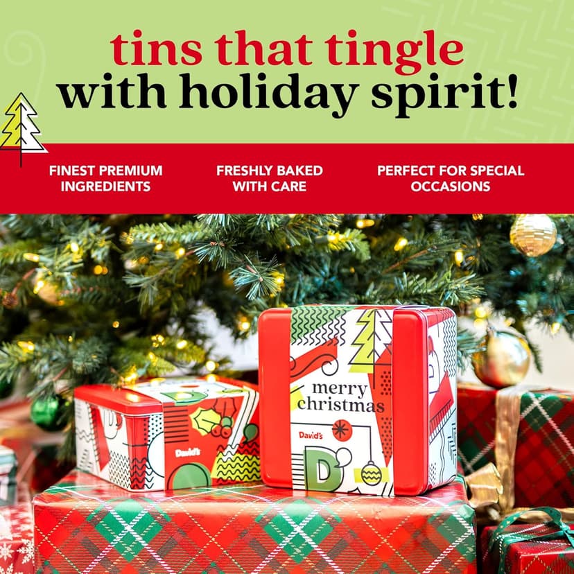 David's Cookies Merry Christmas Assorted Brownies & Crumb Cake Gift Tin 16pcs - Delicious, Fresh Baked Snacks, Gourmet Chocolate Fudge Slices, Brownies, Ideal Gift for Christmas Holidays