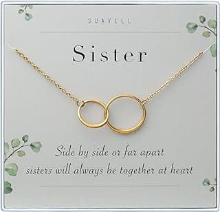 Suavell Sister Necklace - Sterling Silver Interlocking Double Circle Necklace - Birthday Gift for Sister - Maid of Honor Gift