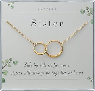 Suavell Sister Necklace - Sterling Silver Interlocking Double Circle Necklace - Birthday Gift for Sister - Maid of Honor Gift