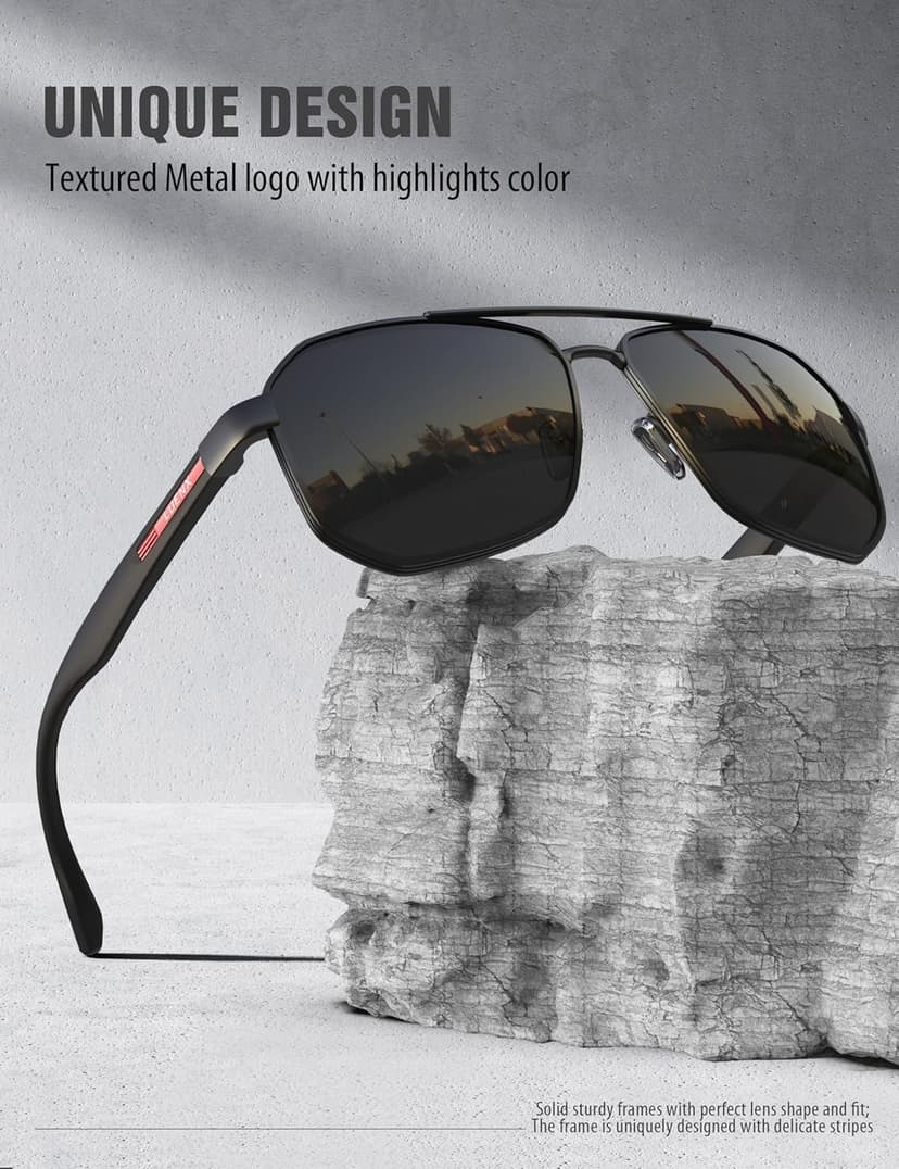 LUENX Aviator Sunglasses for Men Square Polarized Polygon Lens - UV 400 Protection with Accessories 61MM Driving Outdoor