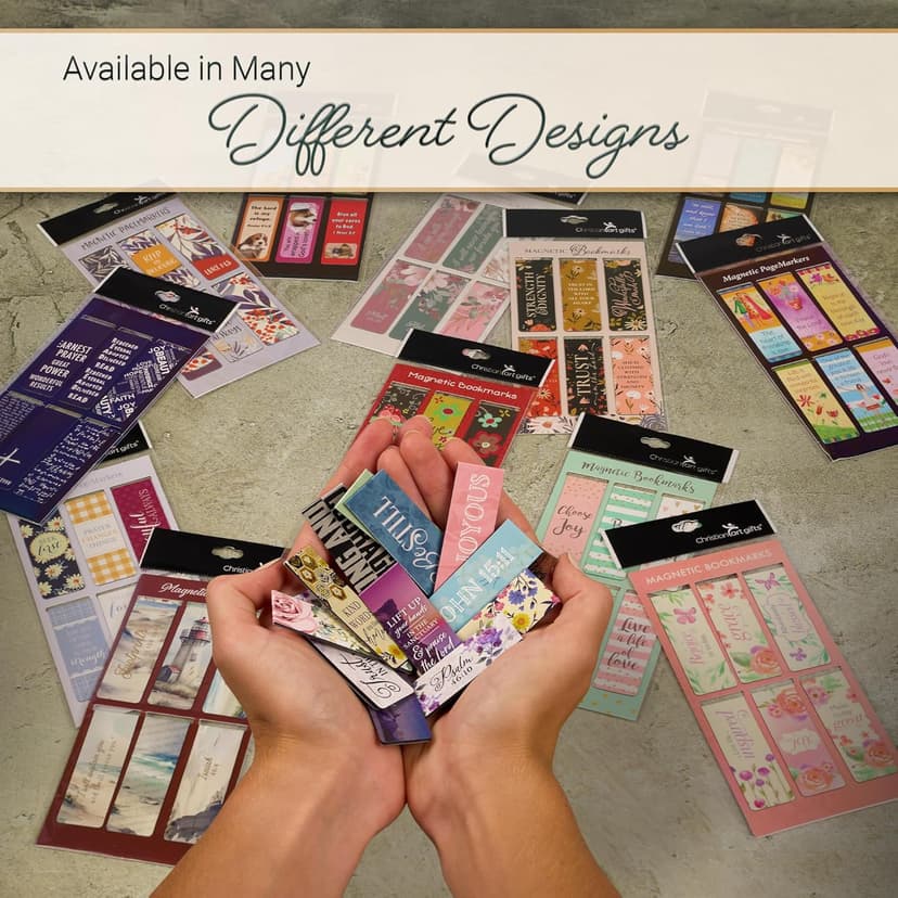 Christian Art Gifts Set of 6 Beloved Scripture Favorites with Abstract Scenic Bookmark Rectangular Folded Magnetic Pastel Design Inspirational Magnetic Bible Verse Bookmark, Size Small 2.3" x 0.8"