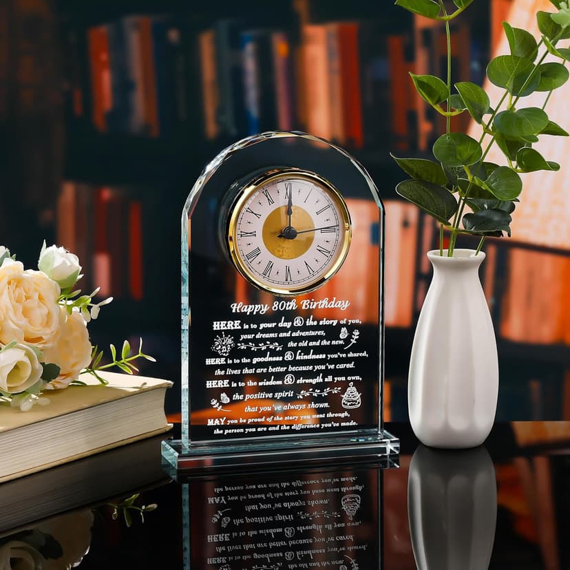 Movdyka 80th Birthday Gifts for Women Men - Crystal Clock Gifts Personalized 1944 80 Year Old Birthday Present for Her Him - Happy 80th Birthday Gifts Ideas for Mom Dad Unique