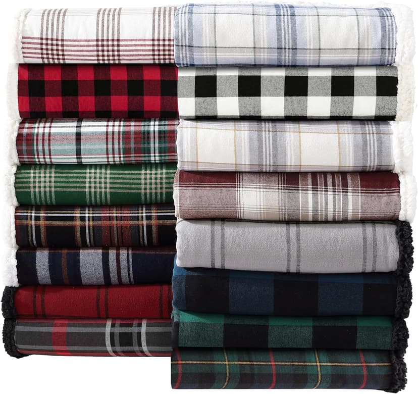 Eddie Bauer - Blanket, Super Soft Reversible Sherpa & Brushed Fleece Bedding, Throw Blankets for Couch, Ideal for Lounging (Cabin Plaid Red)