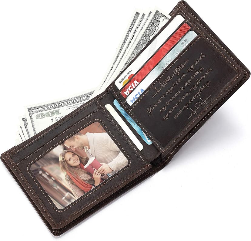 Personalized Engraved Wallet for Boyfriend Husband from Wife Girlfriend - Valentines Day Christmas Birthday Anniversary Wedding - I Love You - Men Bifold Leather Wallets for him