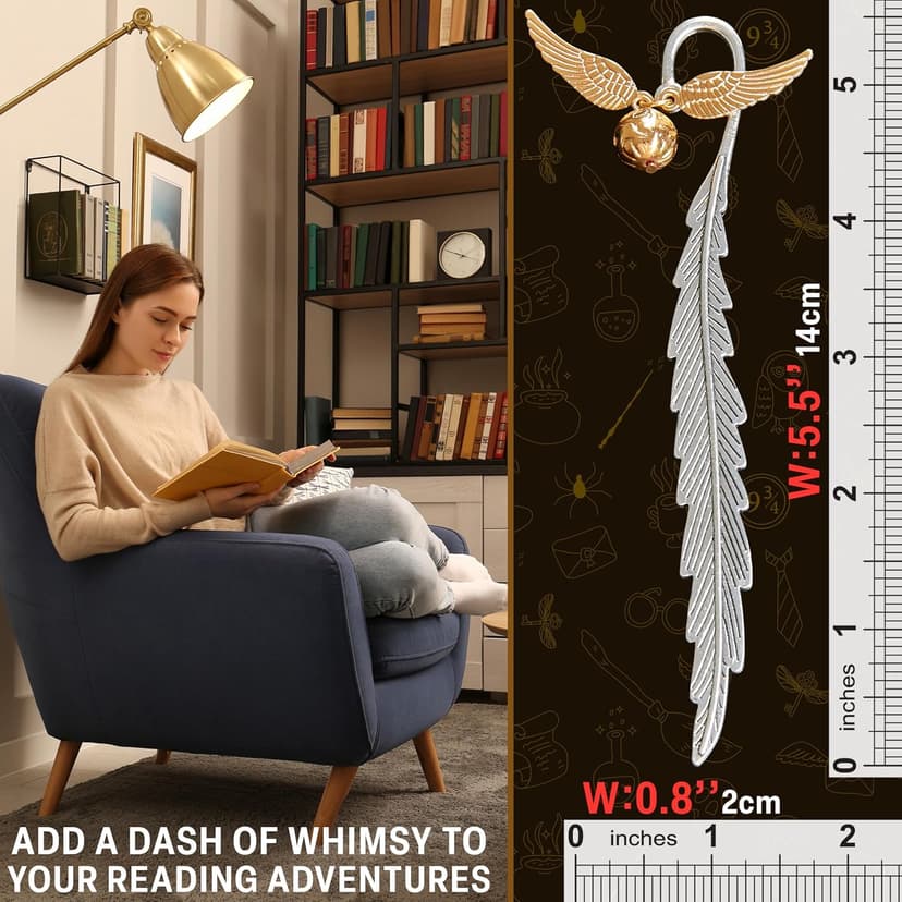 Harry Potter Metal Bookmark with Hanging Charm Golden Snitch Hogwarts Reading Gifts Book Lovers Gift Box (Golden Snitch)