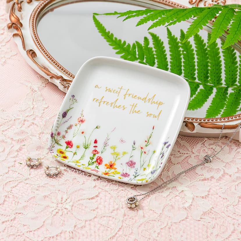 Crisky Jewelry Ring Dish for Women Christian Gifts Trinket Tray Inspirational Friendship Gifts for Friend Birthday Jewelry Tray for Her Sisters Besties Verse: Sweet Friendship –Proverbs 27:9