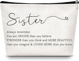 Sister Choice Makeup Organizer Bag, Inspirational Handmade Idea Presents for Women, You Are Braver Than You Think, Sis Best Friends Birthday Women's Day Bridesmaid Party Cosmetic Toiletry Bag
