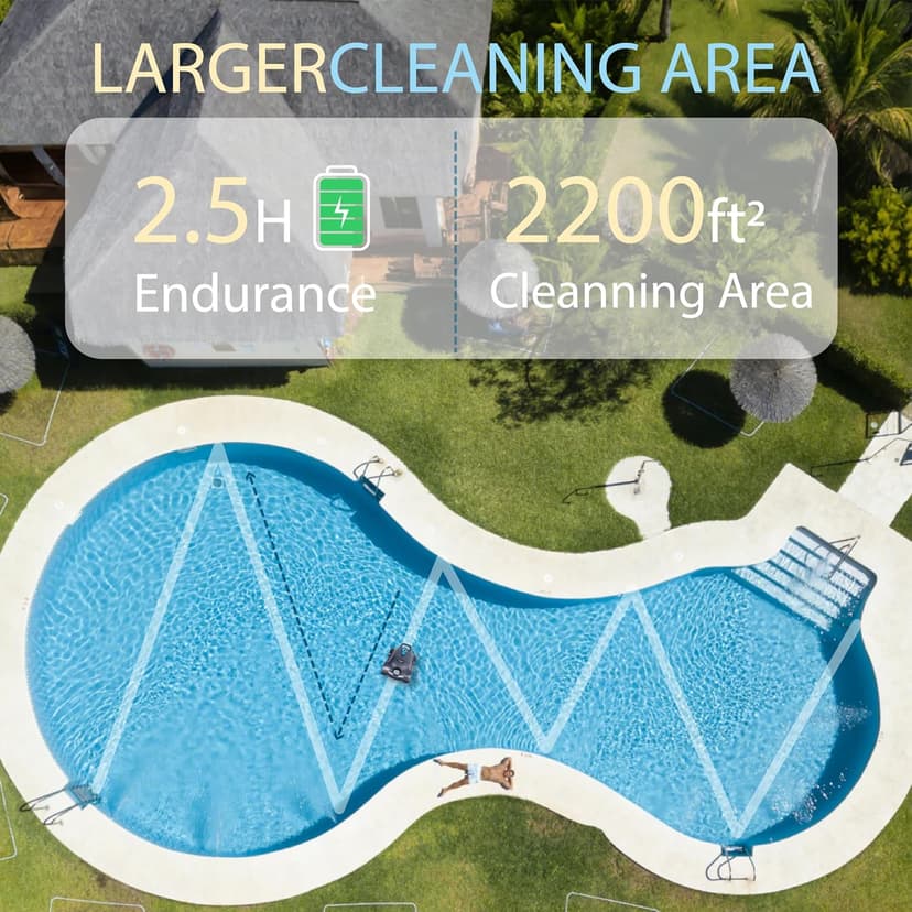 Cordless Robotic Pool Cleaner,Automatic Pool Vacuum Robot for In-Ground/Above Ground Pools,150 Min Runtime, IPX8 Waterproof, 2200 Sq Ft Coverage (Dark Grey)