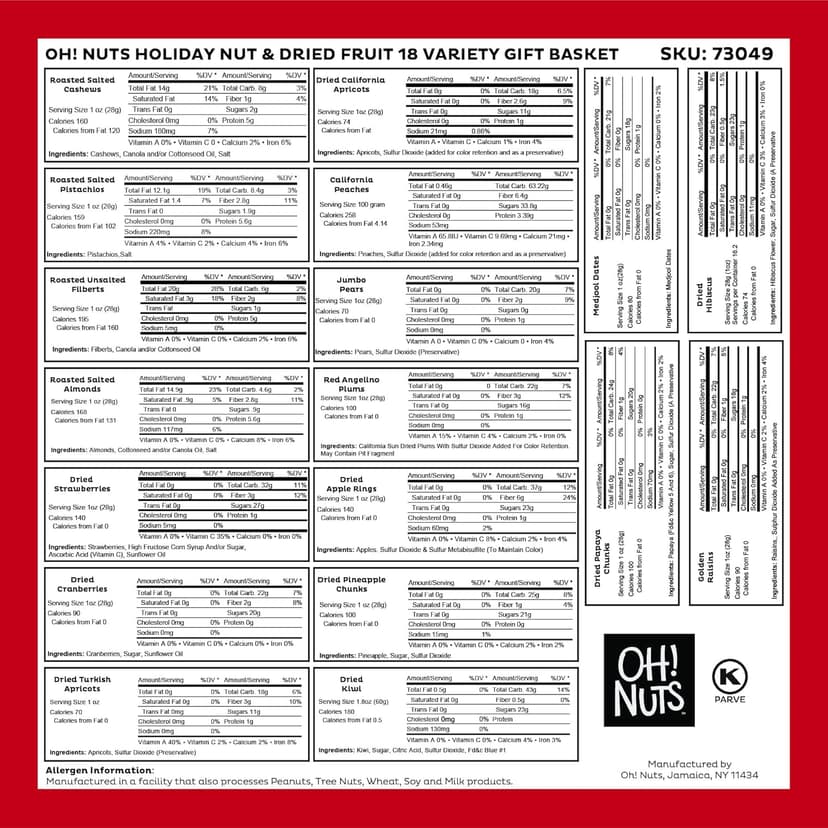 Oh! Nuts Dried Fruit and Nuts Gift Basket XL 18 Variety Basket - Gourmet Holiday Kosher Gift Box - Food Snack Box for Birthday, Anniversary, Corporate Gift for Men, Women, Mom, Dad