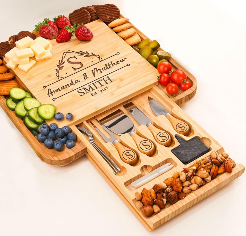 Personalized Charcuterie Board, Wedding Gifts for Couples 2025, Custom Cheese Boards Bridal Shower Gifts, Housewarming Gifts for Christmas, Anniversary, Engagement, New Home, Bride, Parent, Women