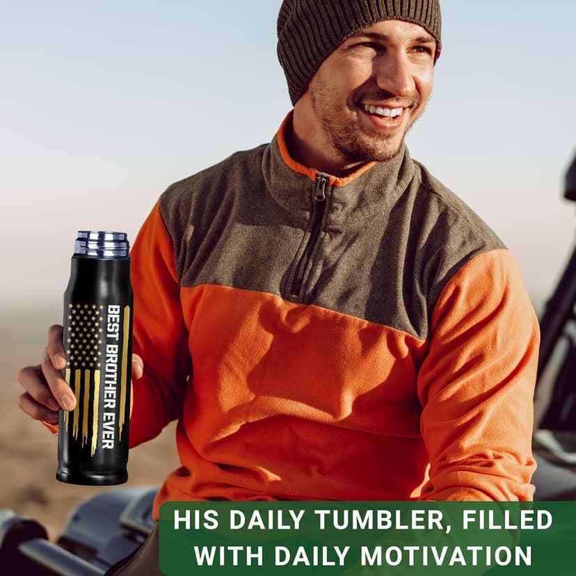 Gifts for Brother, Birthday Gifts from Sister, Present Ideas for Adult Older Bros - Best Brother Ever Bullet Tumbler 17Oz with Lid and Keychain, Insulated Travel Thermos Coffee Cup for Men